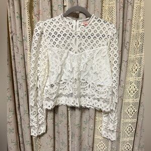 2/$28 Mele E Pere Gorgeous White Lace Boho Long Sleeve Top • Size L • NEW
